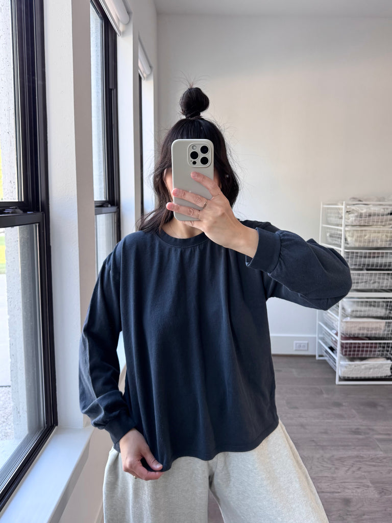 Cropped Long Sleeve Tee, Navy