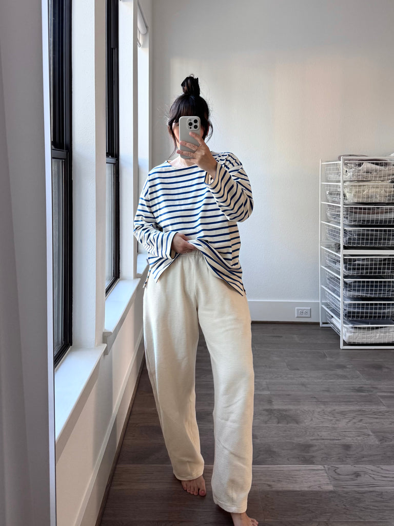 Marseille Top, Blue Stripe on Cream