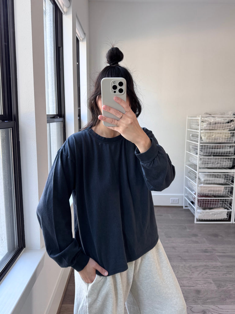 Cropped Long Sleeve Tee, Navy