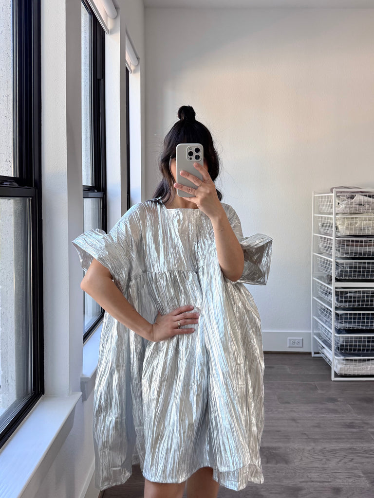 Mini Mushroom Dress, Silver Metallic