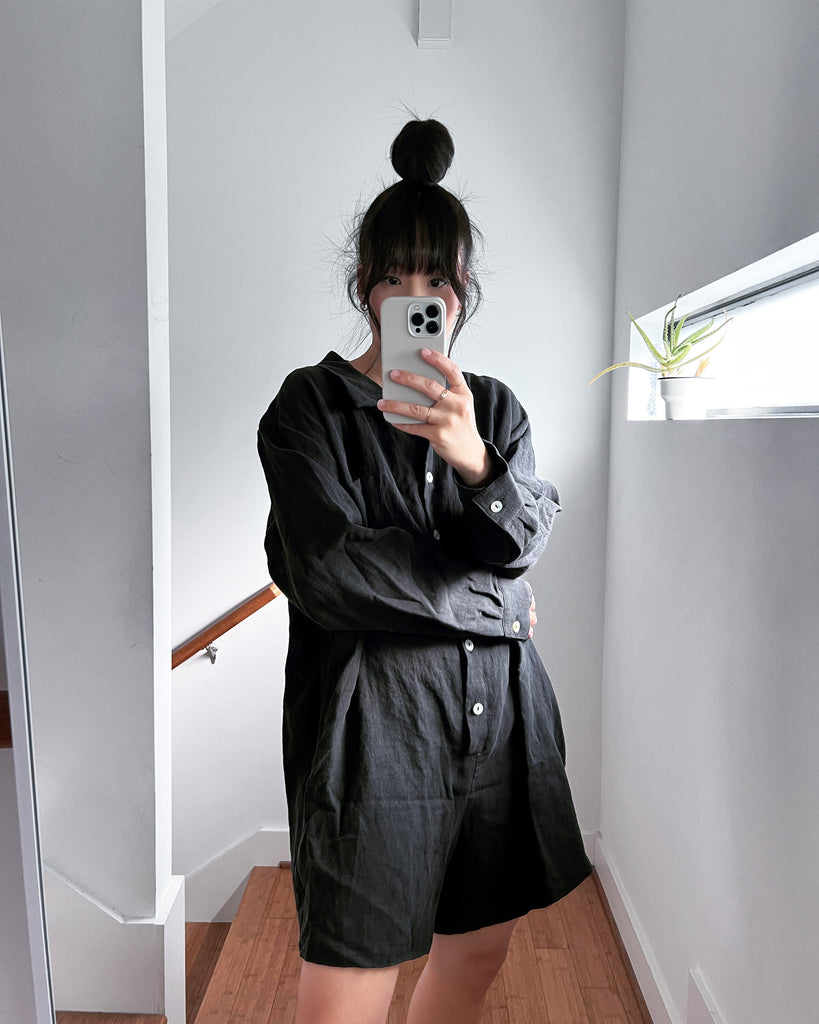 Playsuit, Black Linen