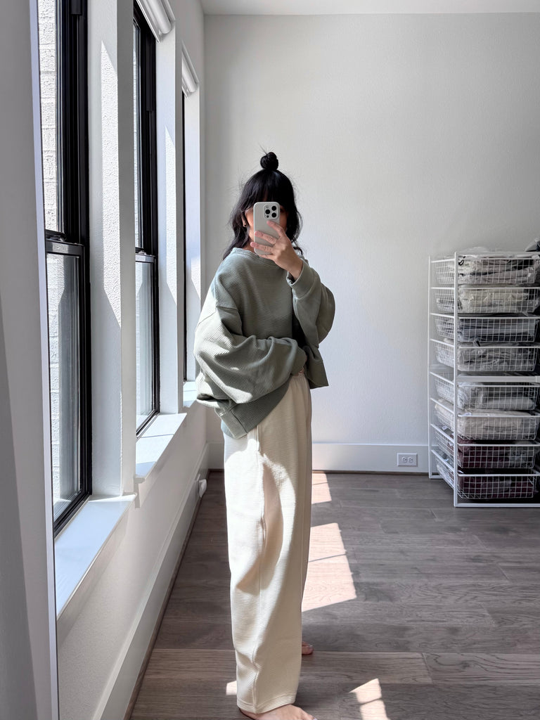 Margot Rippled Cotton Cropped Sweatshirt, Mineral