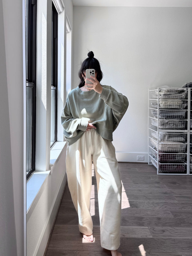 Margot Rippled Cotton Cropped Sweatshirt, Mineral