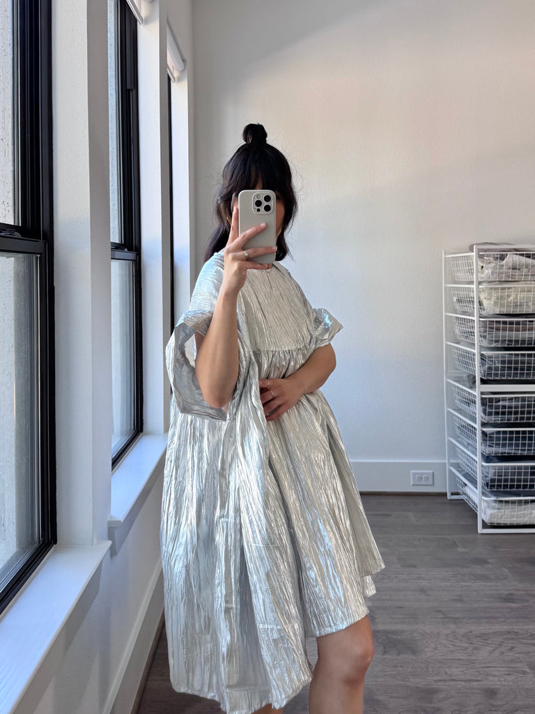 Mini Mushroom Dress, Silver Metallic