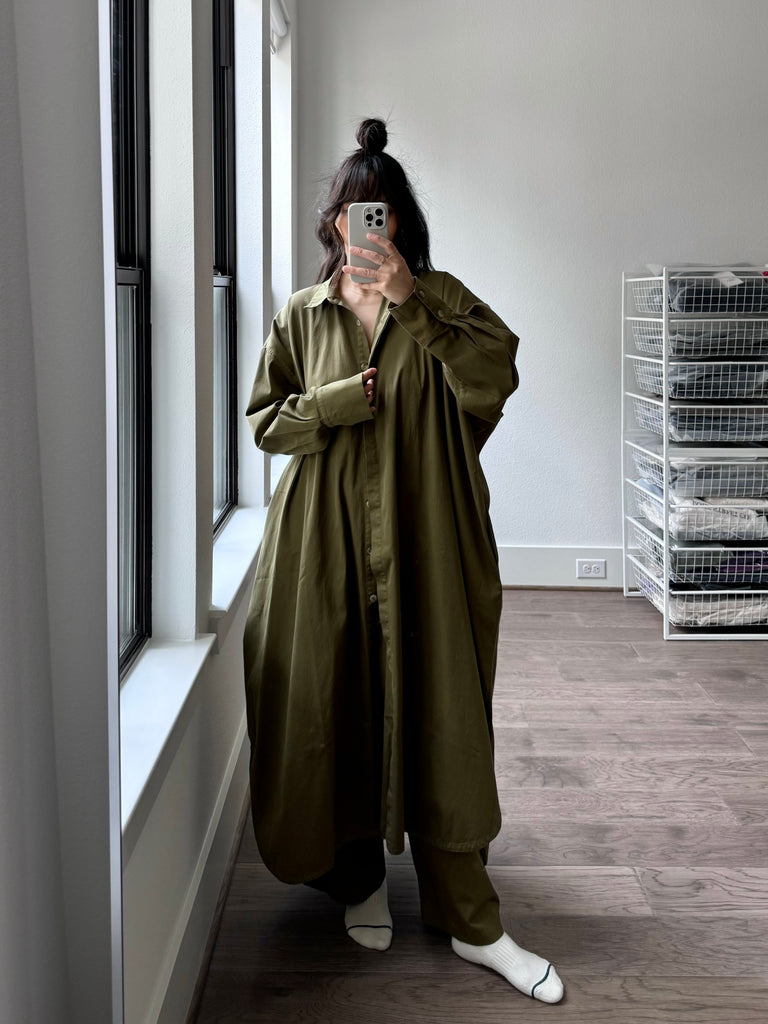 Kaftan Shirt Dress, Light Olive