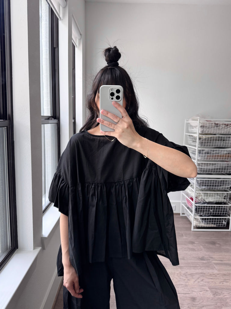 Mushroom Top, Black Cotton