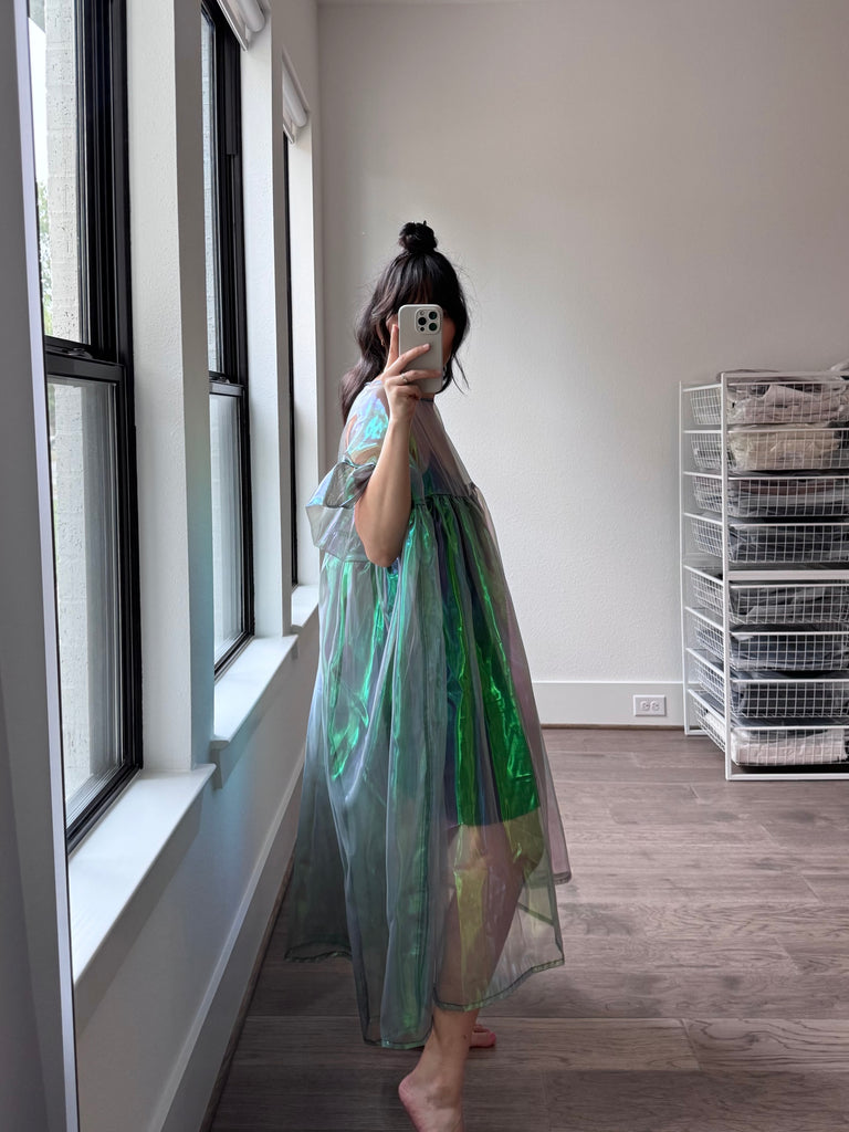 Mushroom Dress, Green Metallic