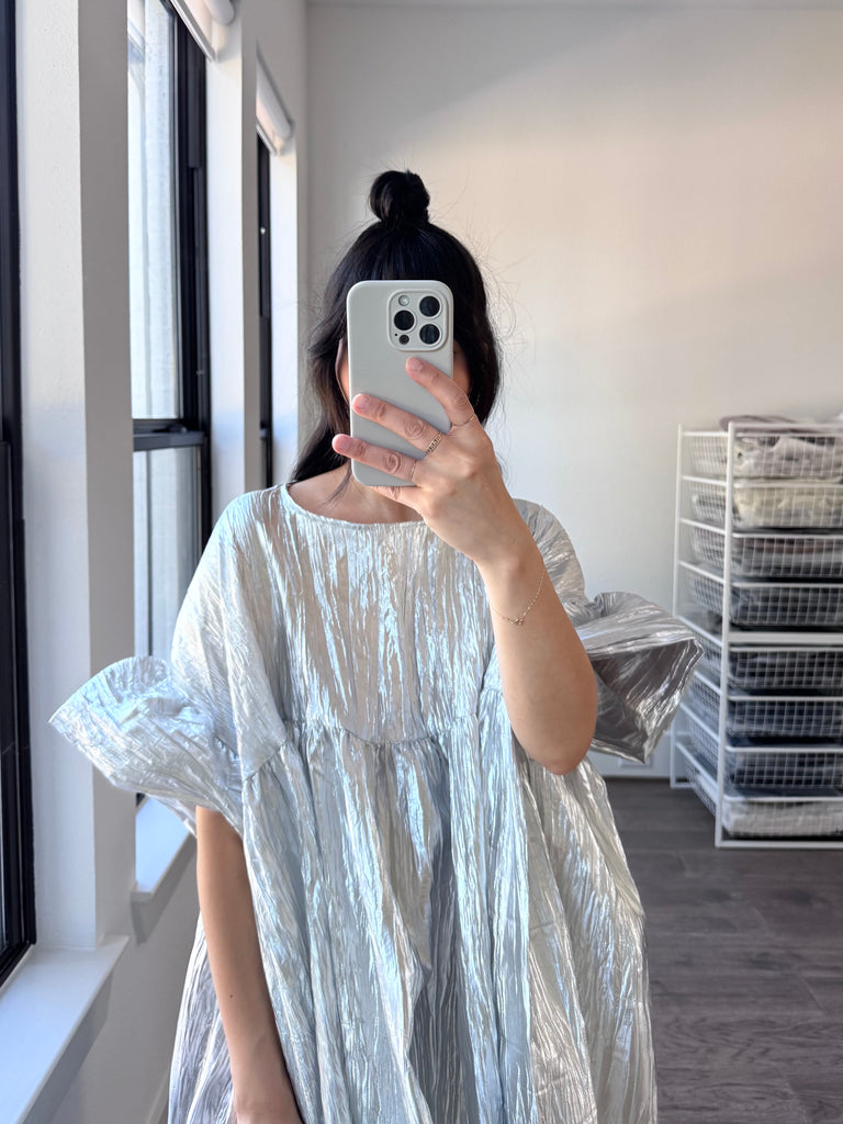 Mini Mushroom Dress, Silver Metallic