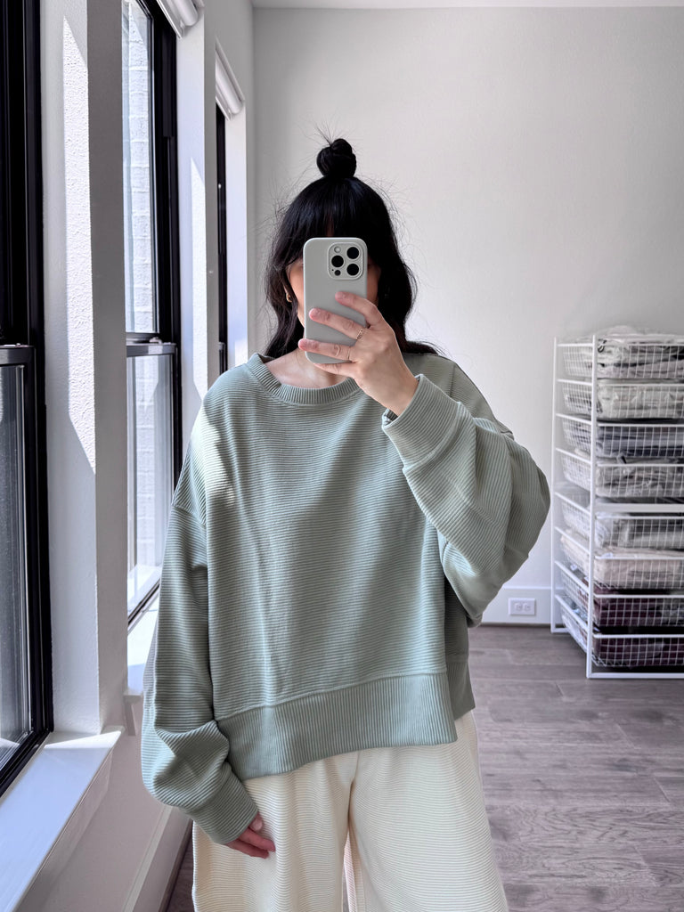 Margot Rippled Cotton Cropped Sweatshirt, Mineral