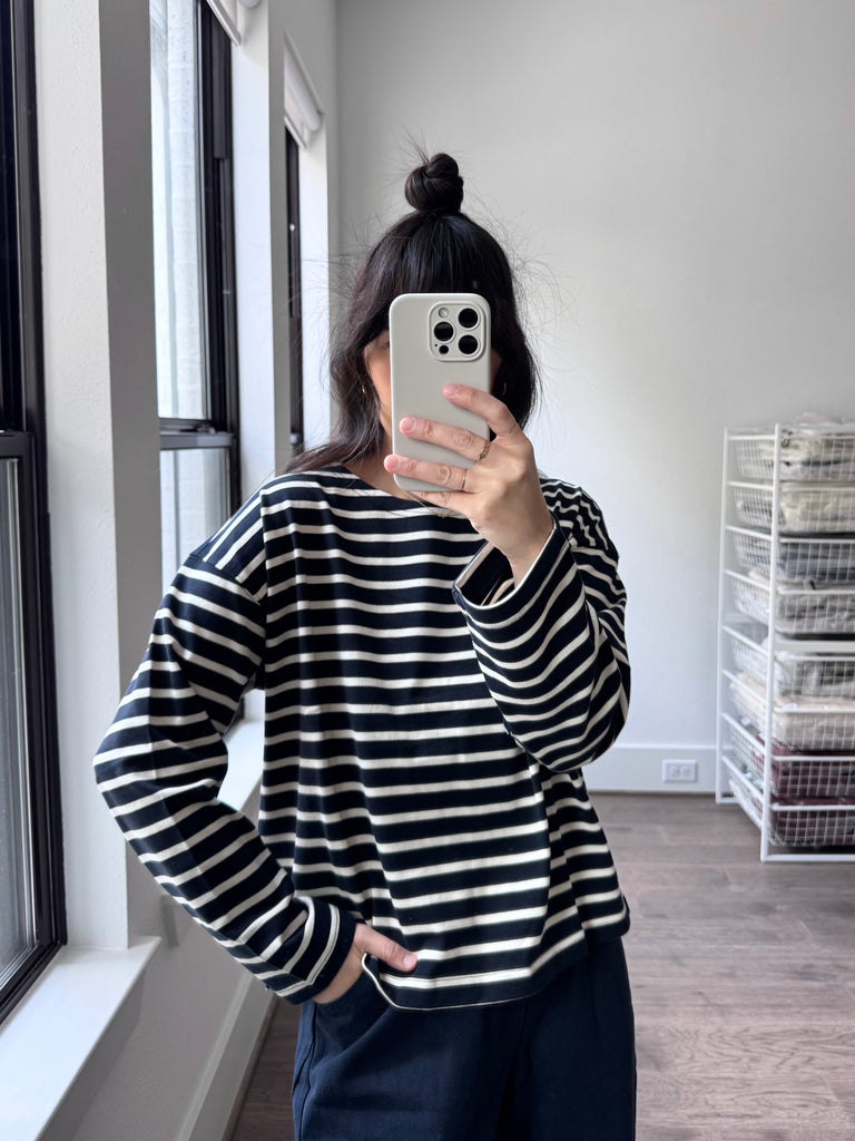 Sailor Top, White Stripe on Navy