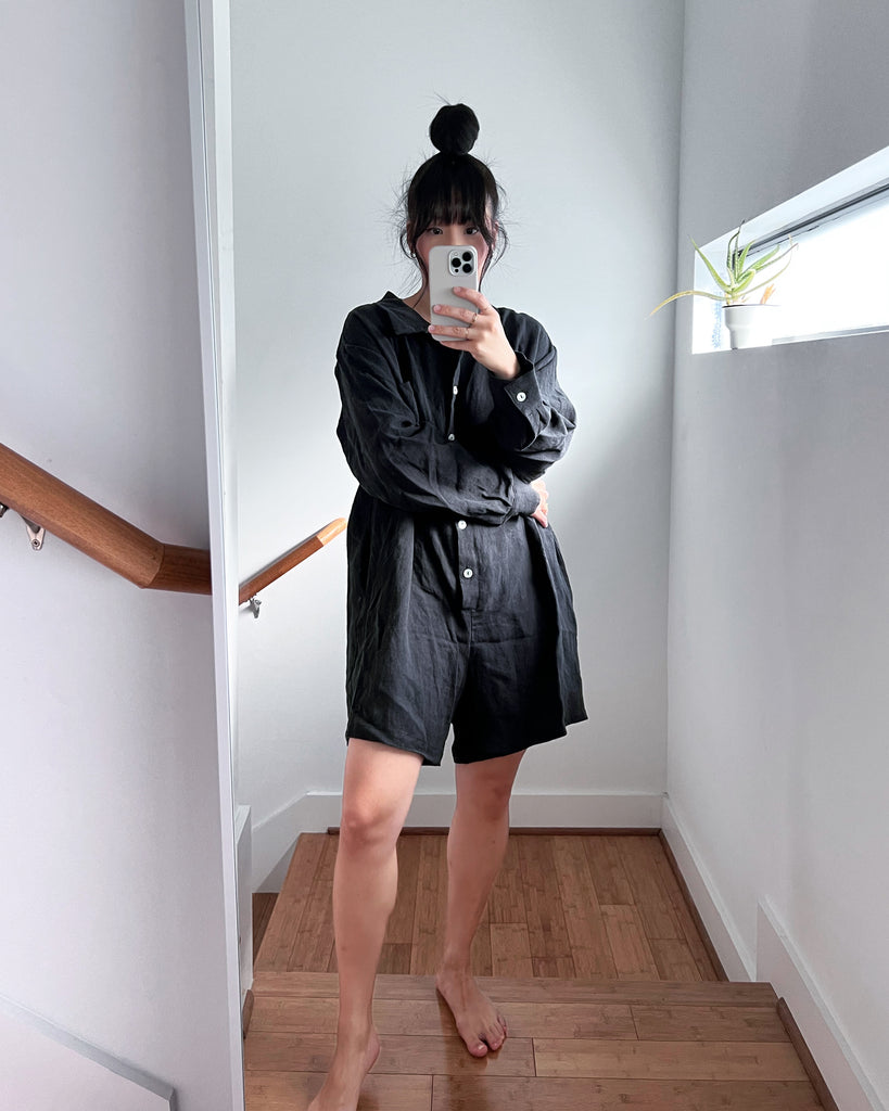 Playsuit, Black Linen