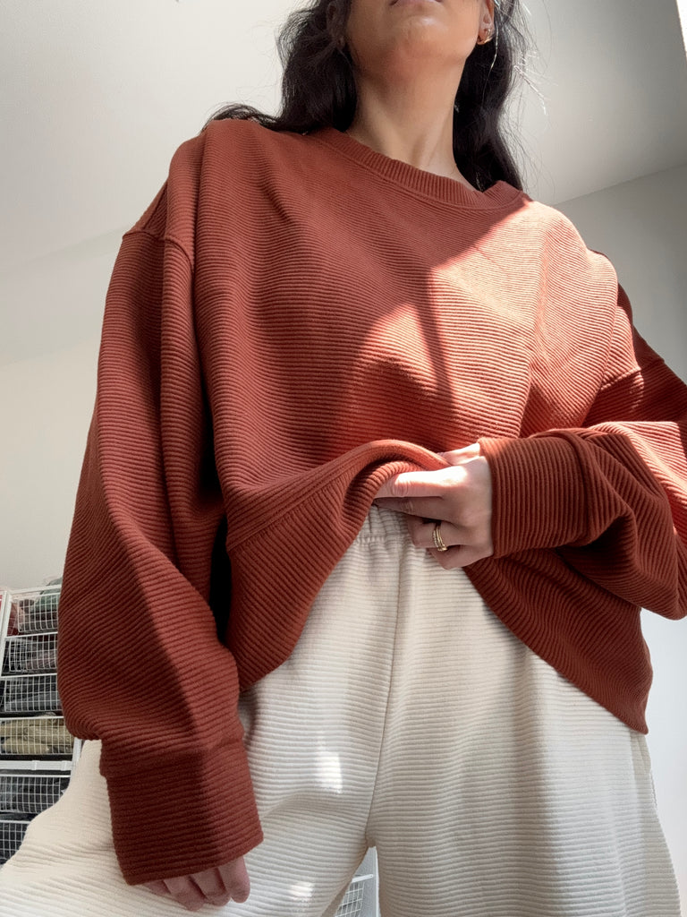 Margot Rippled Cotton Cropped Sweatshirt, Cinnamon