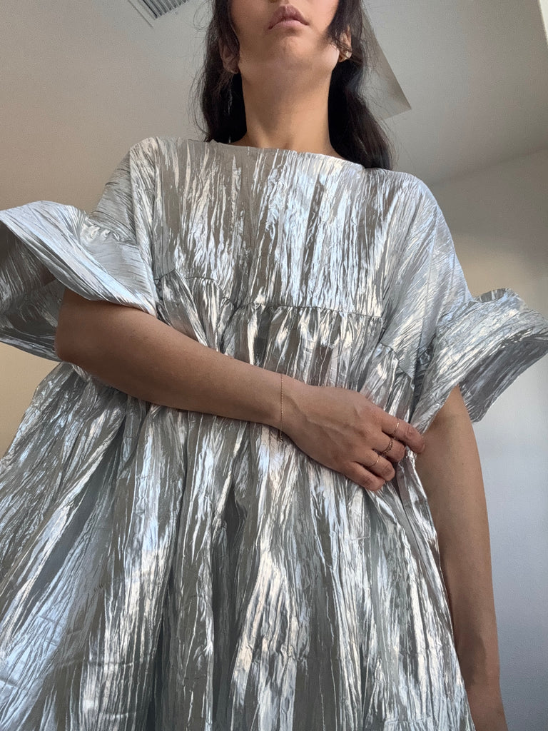 Mini Mushroom Dress, Silver Metallic