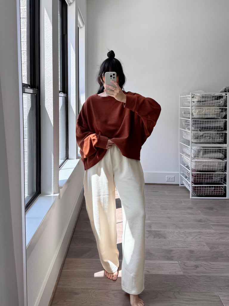 Margot Rippled Cotton Cropped Sweatshirt, Cinnamon