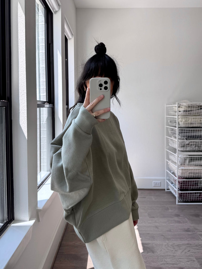 Margot Rippled Cotton Cropped Sweatshirt, Mineral