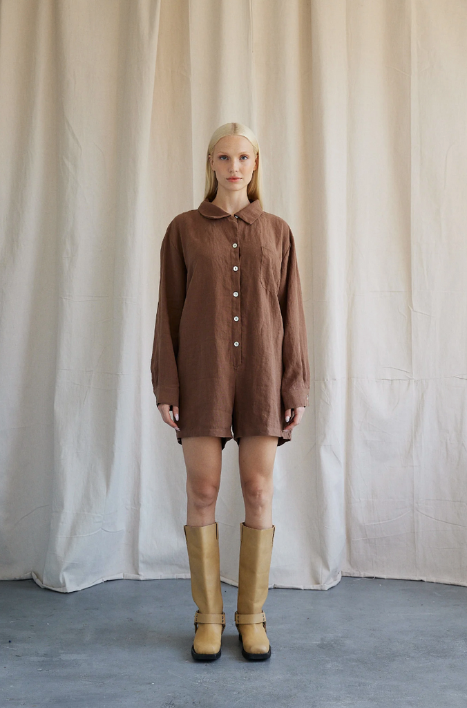 Playsuit, Chestnut Linen