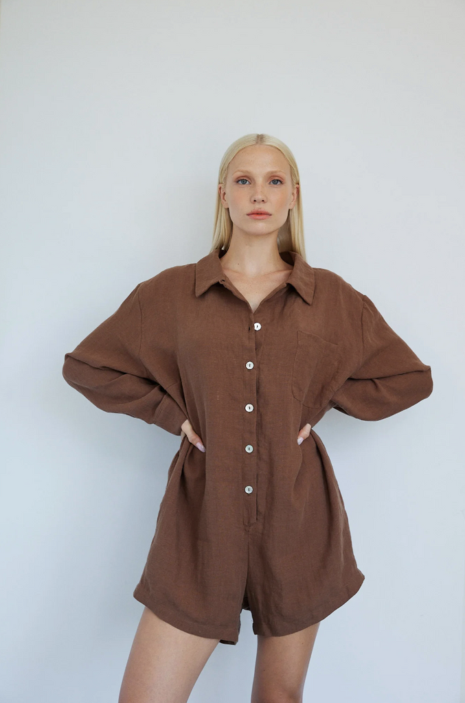 Playsuit, Chestnut Linen