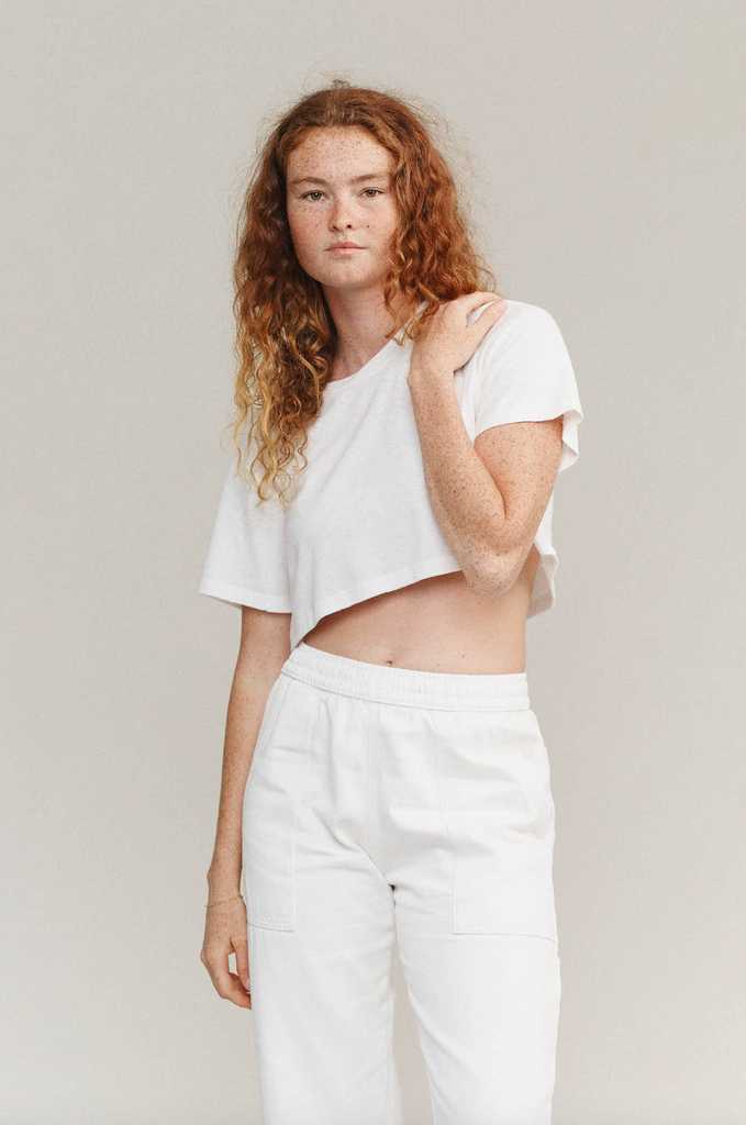 Super Cropped Lorel Tee, Washed White