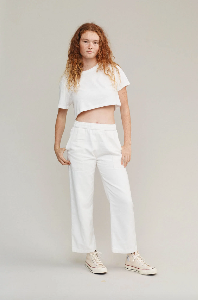 Super Cropped Lorel Tee, Washed White