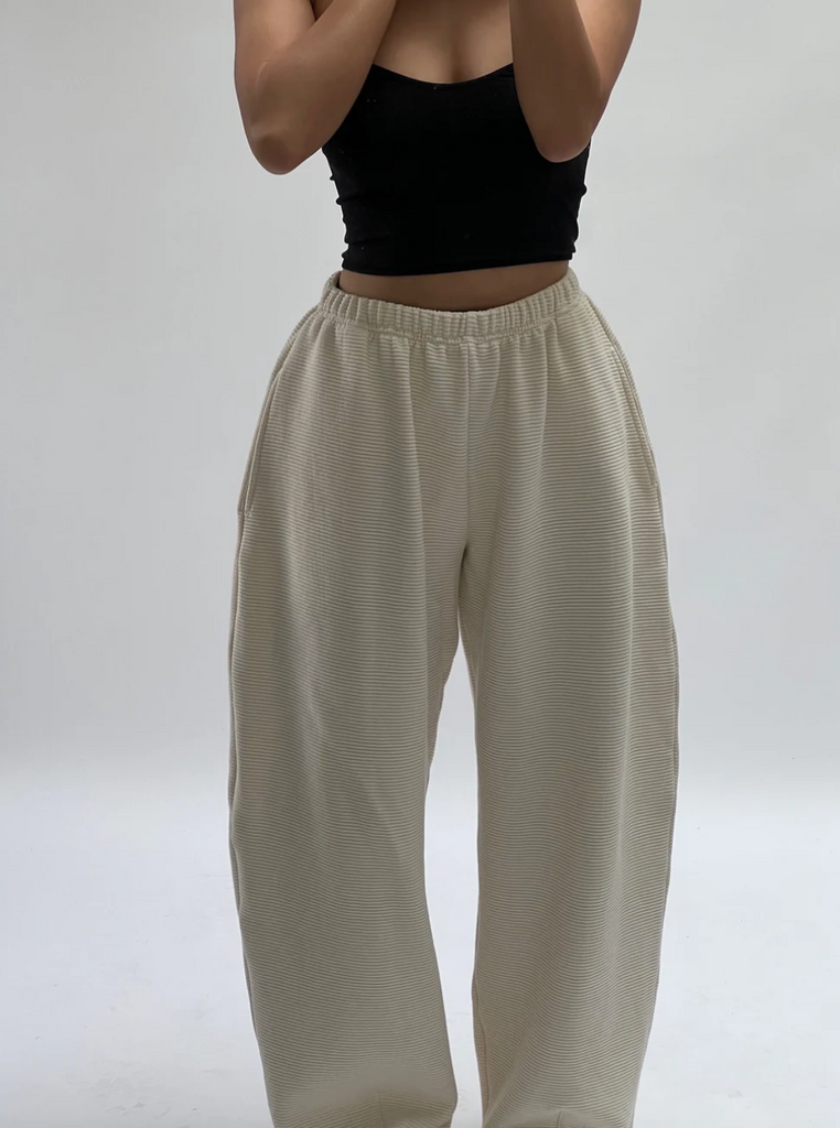 Camden Rippled Cotton Curve Pant, Cream