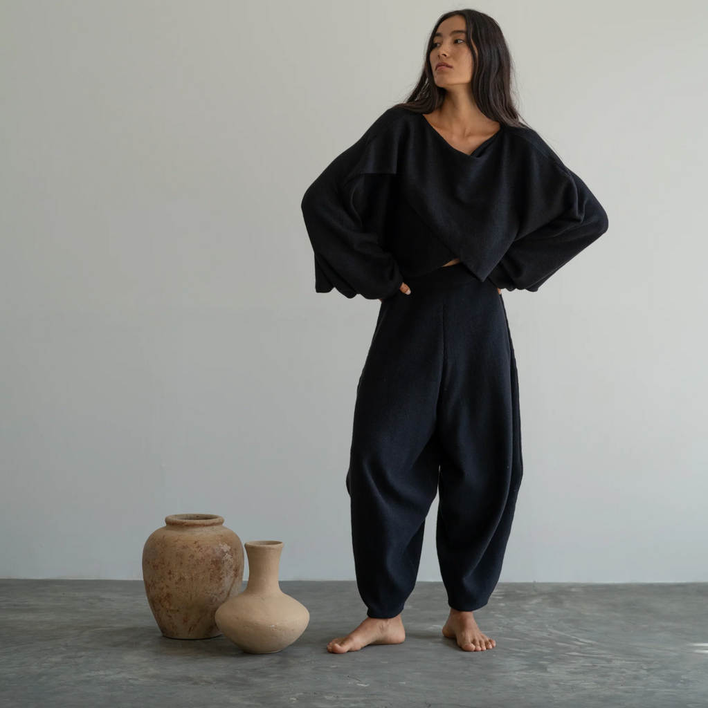 Elke Knit Volume Pant, Black