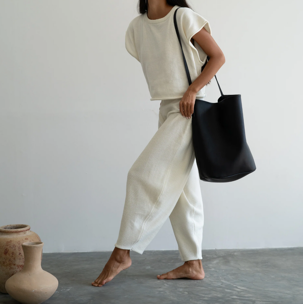 Elke Knit Volume Pant, Cream