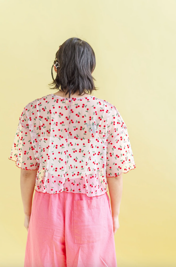 Boxy Crop Top, Cherry Mesh