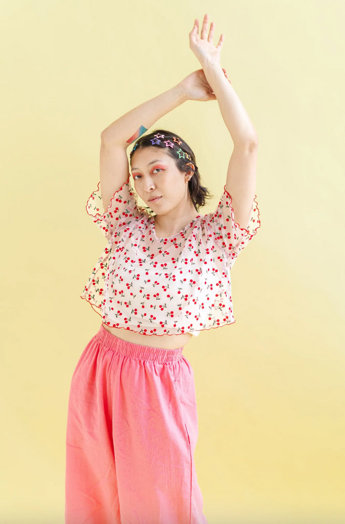 Boxy Crop Top, Cherry Mesh