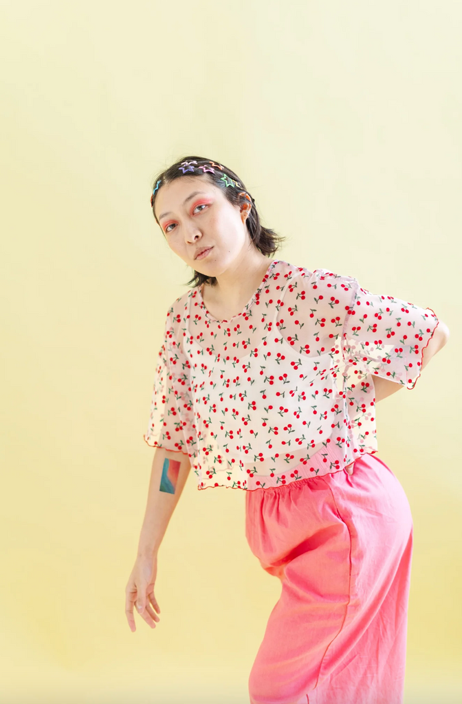 Boxy Crop Top, Cherry Mesh