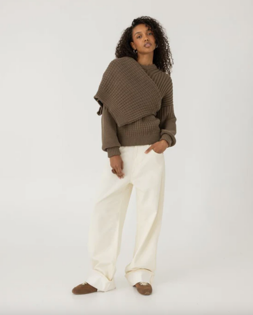 Delčia Cotton Sweater, Earth Brown