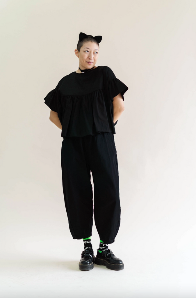Black Twill Barrel Pants