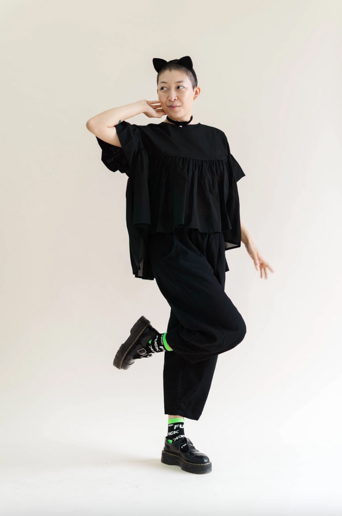 Black Twill Barrel Pants