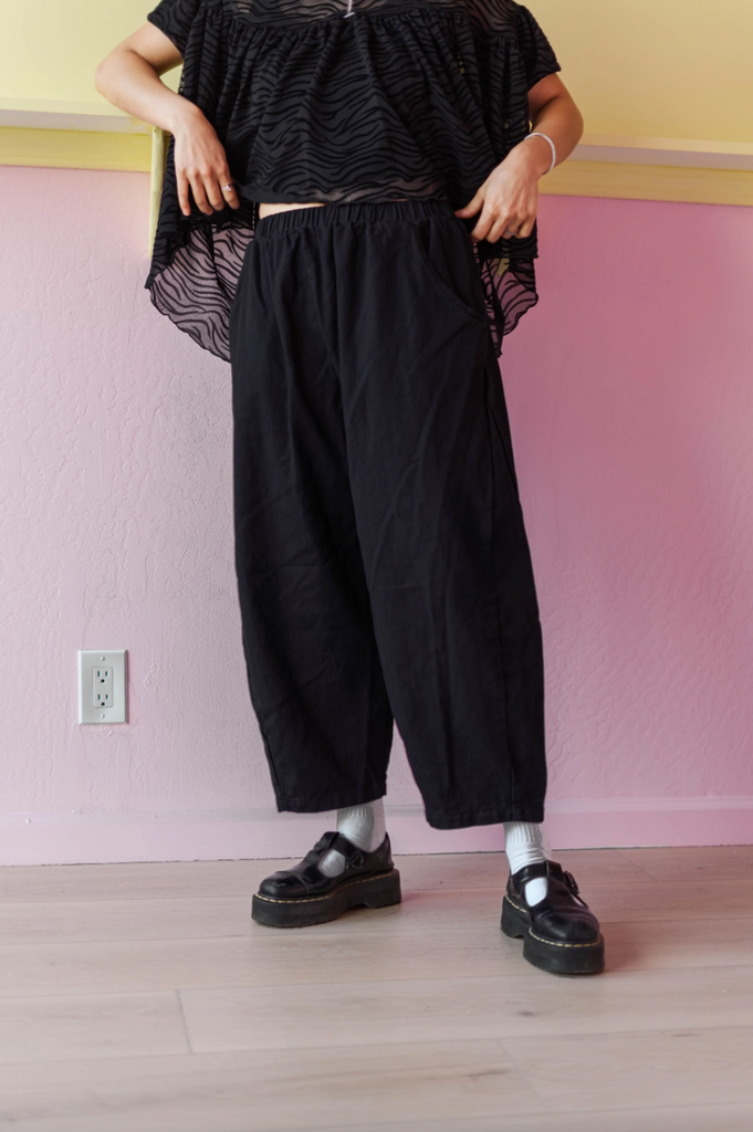 Black Twill Barrel Pants