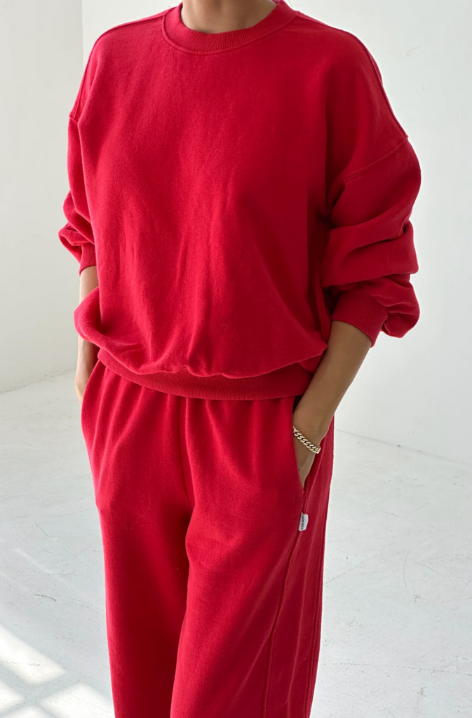 French Terry Core Sweatshirt, Red Tulip