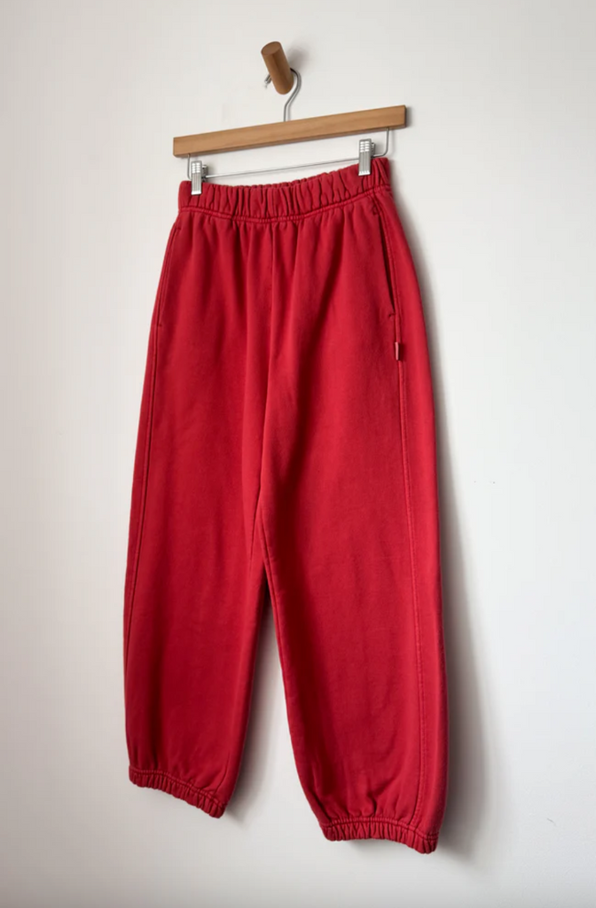 French Terry Balloon Pants, Coral Red