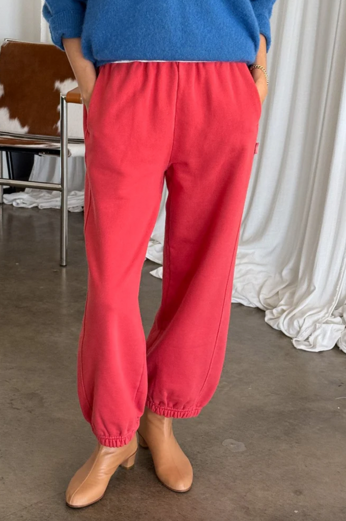 French Terry Balloon Pants, Coral Red