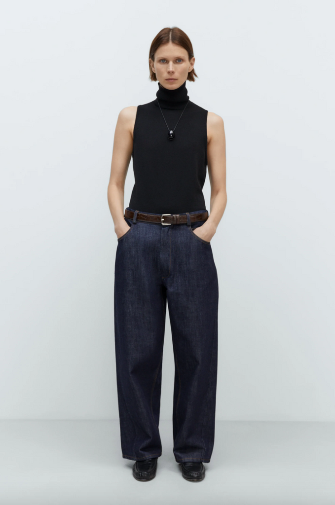 Denim Straight Pants, Indigo