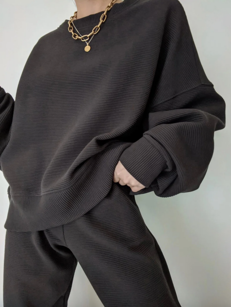 Margot Rippled Cotton Cropped Sweatshirt, Faded Black