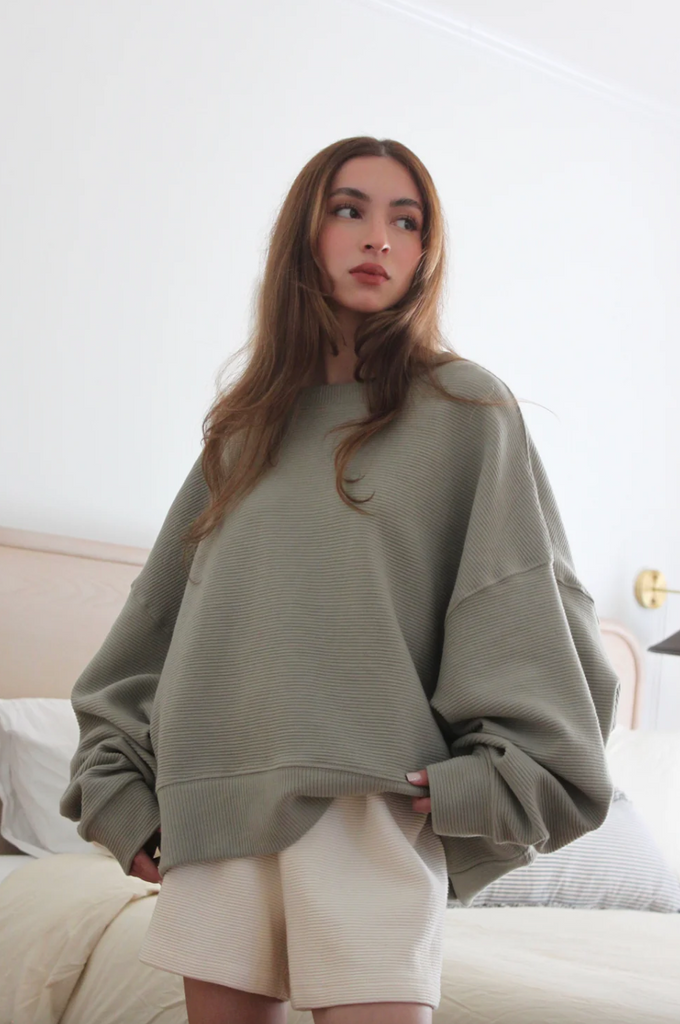 Margot Rippled Cotton Cropped Sweatshirt, Mineral