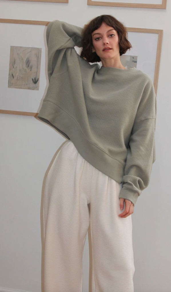 Margot Rippled Cotton Cropped Sweatshirt, Mineral
