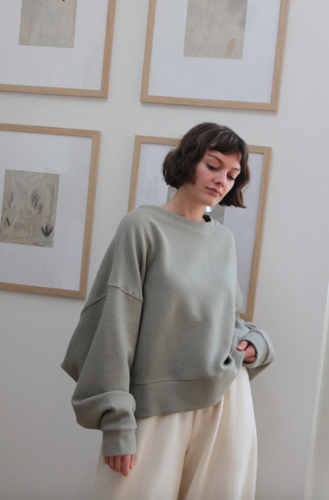 Margot Rippled Cotton Cropped Sweatshirt, Mineral