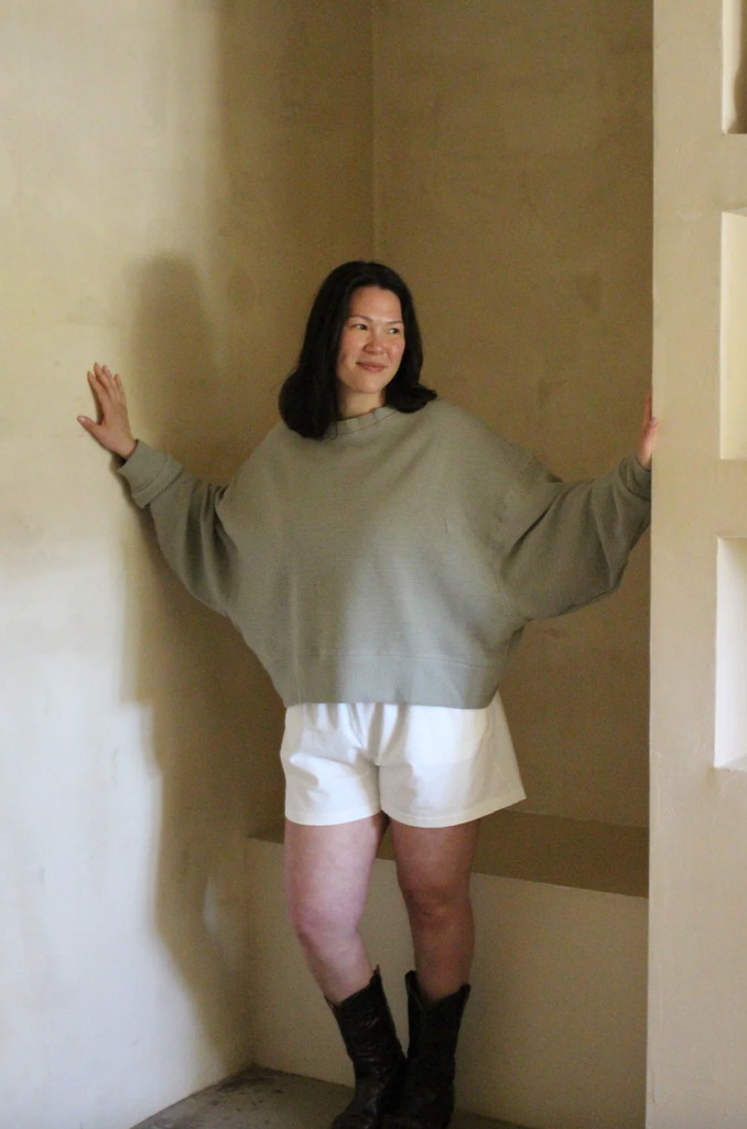 Margot Rippled Cotton Cropped Sweatshirt, Mineral