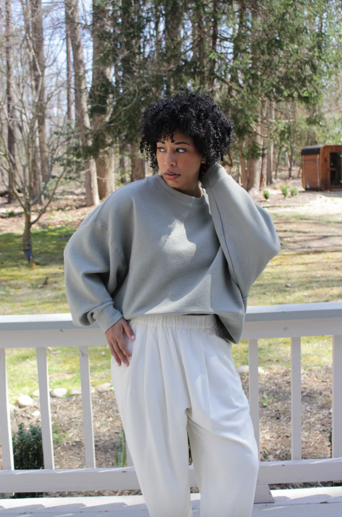 Margot Rippled Cotton Cropped Sweatshirt, Mineral