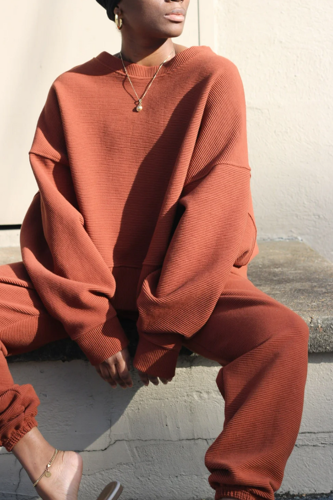 Margot Rippled Cotton Cropped Sweatshirt, Cinnamon