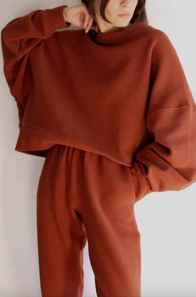 Margot Rippled Cotton Cropped Sweatshirt, Cinnamon