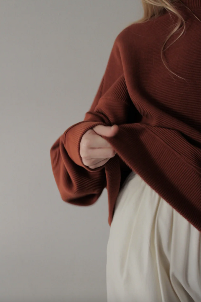 Margot Rippled Cotton Cropped Sweatshirt, Cinnamon