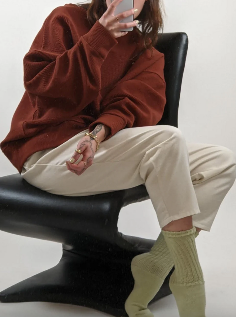 Margot Rippled Cotton Cropped Sweatshirt, Cinnamon