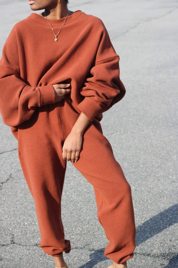 Margot Rippled Cotton Cropped Sweatshirt, Cinnamon