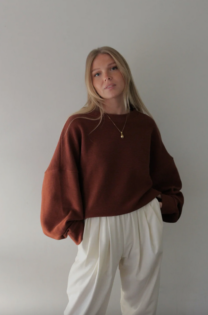 Margot Rippled Cotton Cropped Sweatshirt, Cinnamon