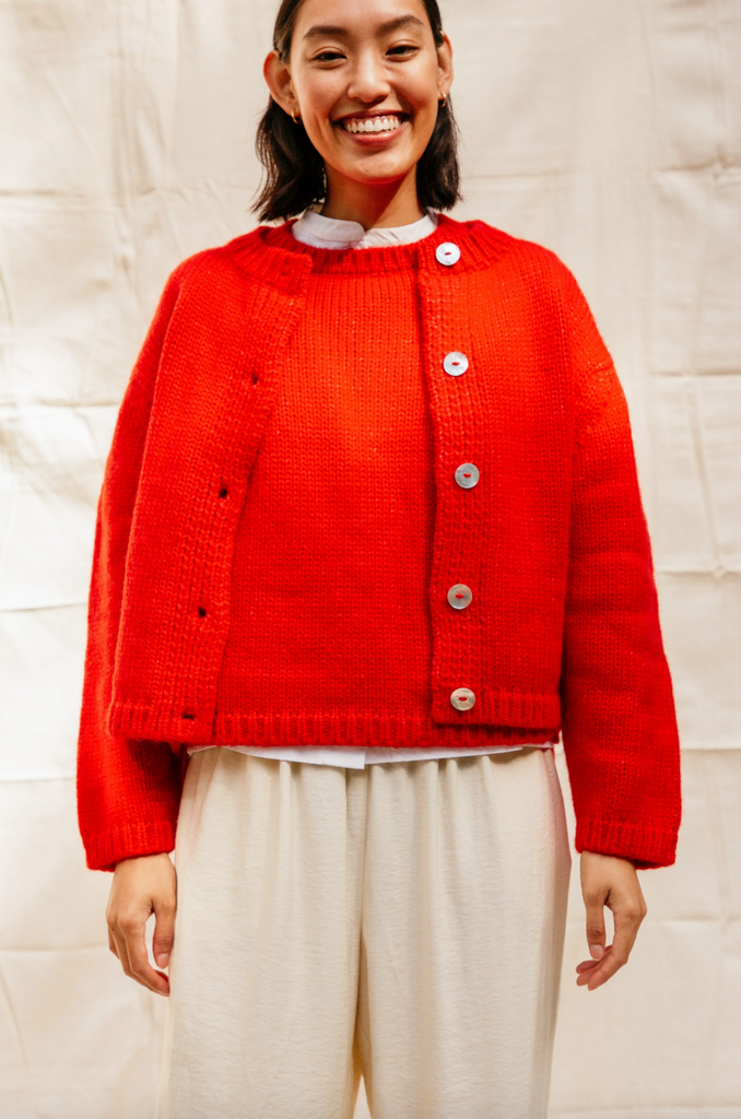 Sheba Cardigan Sweater, Habanero